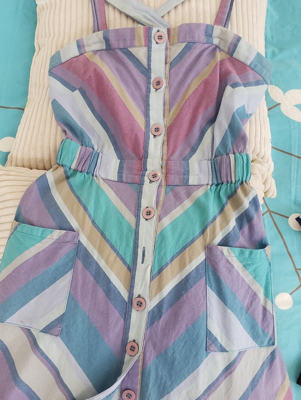 Striped Button-Front Sundress with Pockets - Multicolor - Picture 3 of 3